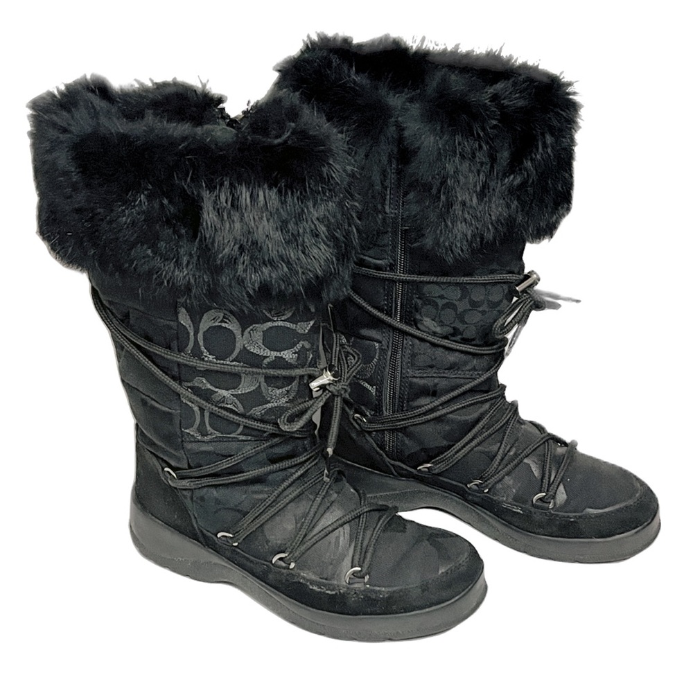 Coach Laurilyn Black Boots with Rabbit Fur Size 6